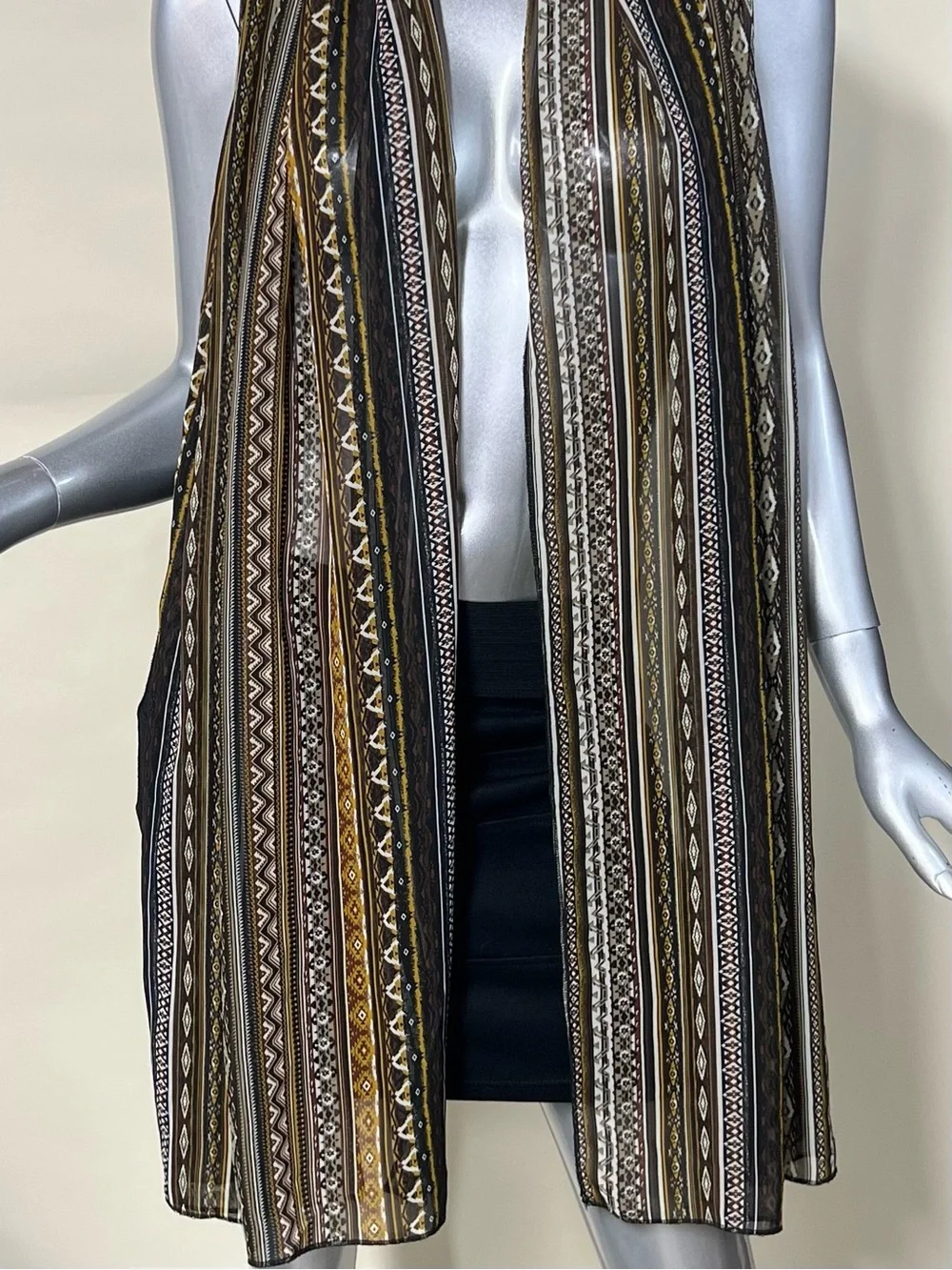 Aquarius Long Large Scarf Geometric Boho Print Semi Sheer 27”x79”